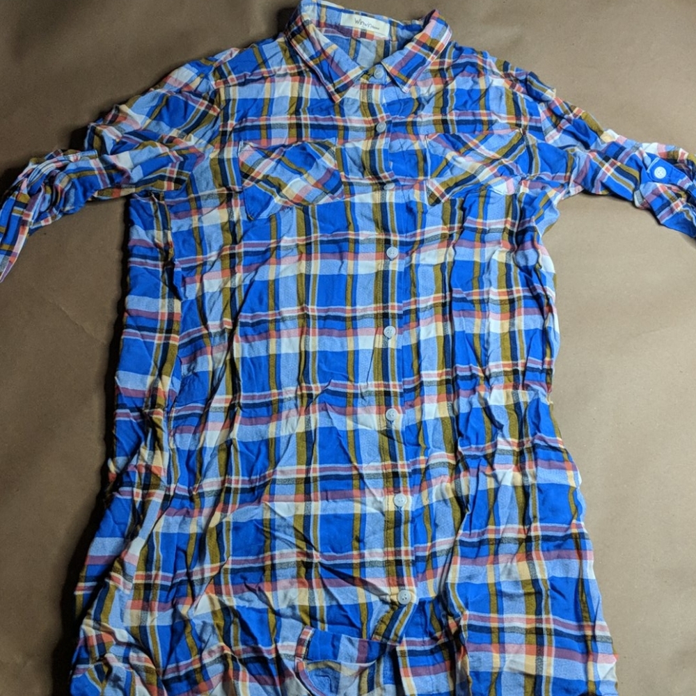 Win-win apparel button up dress with pockets plaid